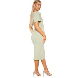 Pretty Little Thing Sage Green One Shoulder Bow Detail Midi Dress 8 NEW